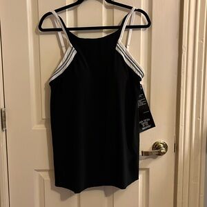 Miraclesuit tankini top. Size 16. Black with white and silver accents.